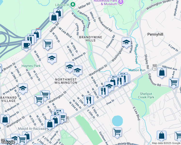 map of restaurants, bars, coffee shops, grocery stores, and more near 309 West 39th Street in Wilmington