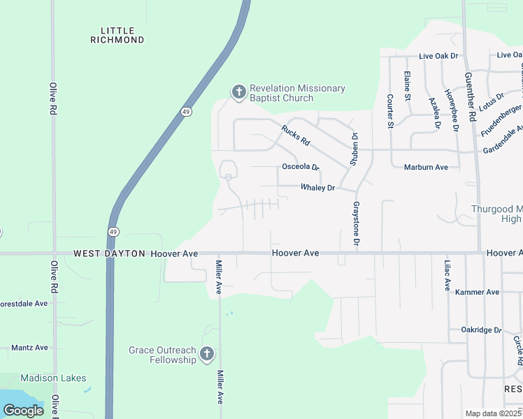 map of restaurants, bars, coffee shops, grocery stores, and more near 5300 Joshua Tr in Dayton