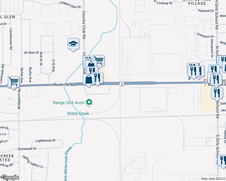 map of restaurants, bars, coffee shops, grocery stores, and more near 8045 Rockville Rd in Indianapolis