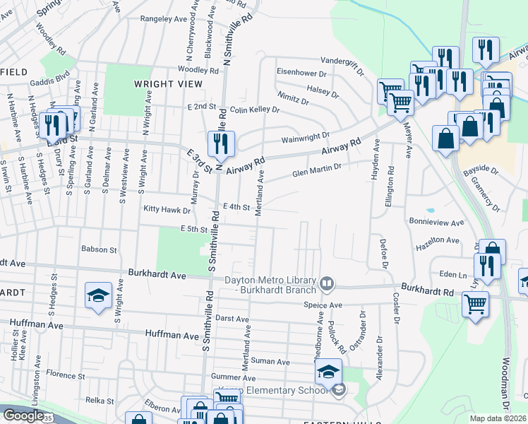 map of restaurants, bars, coffee shops, grocery stores, and more near 4506 4th Street in Riverside