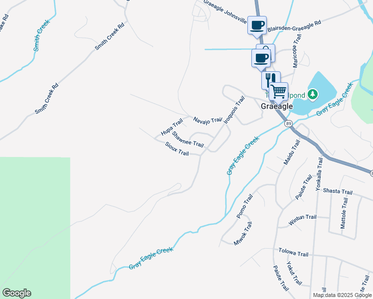 map of restaurants, bars, coffee shops, grocery stores, and more near 6 Sioux Trail in Graeagle