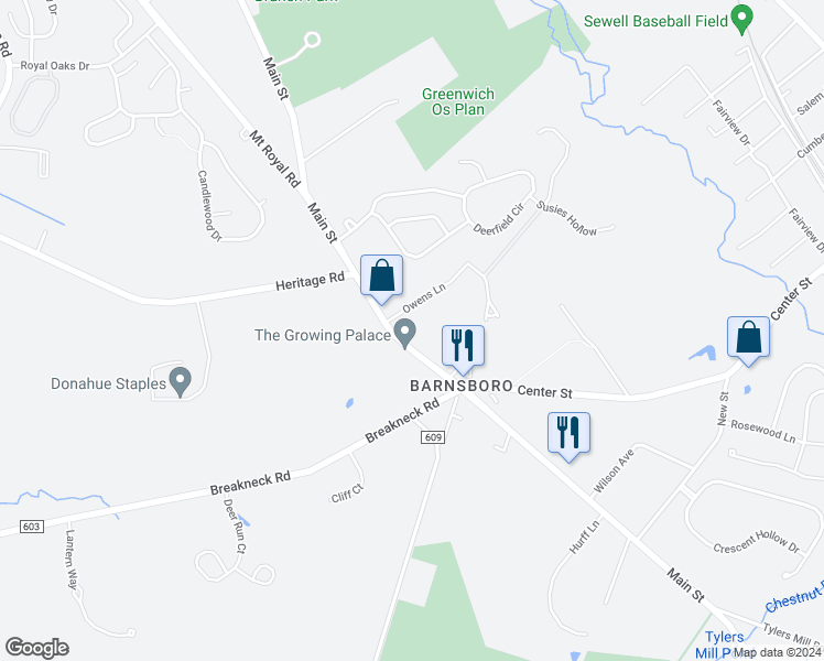 map of restaurants, bars, coffee shops, grocery stores, and more near 673 Main Street in Mantua Township