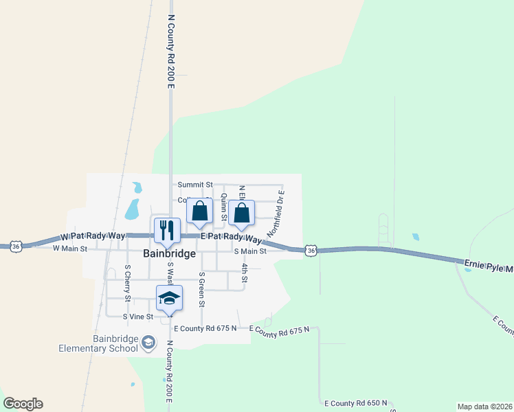 map of restaurants, bars, coffee shops, grocery stores, and more near 402 North Elm Street in Bainbridge