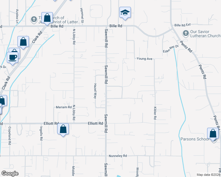 map of restaurants, bars, coffee shops, grocery stores, and more near 1550 Sawpeck Way in Paradise