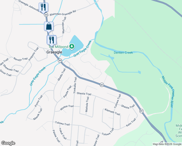 map of restaurants, bars, coffee shops, grocery stores, and more near Graeagle Meadows Rd in Graeagle