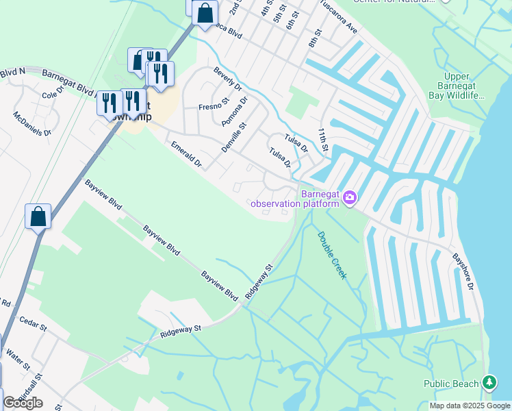 map of restaurants, bars, coffee shops, grocery stores, and more near 19 Chesapeake Court in Barnegat Township