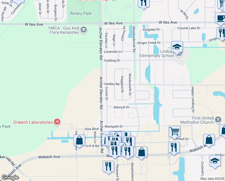 map of restaurants, bars, coffee shops, grocery stores, and more near 2809 Dryden Drive in Springfield