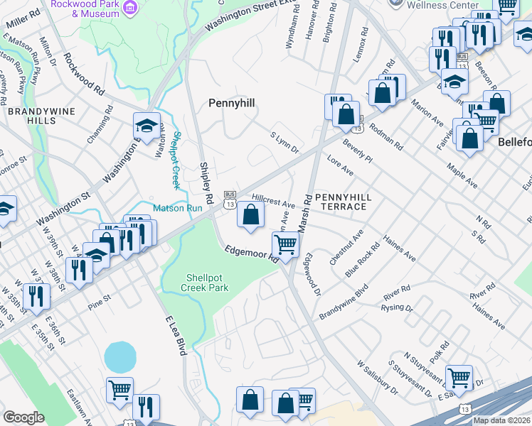 map of restaurants, bars, coffee shops, grocery stores, and more near 9 Wier Avenue in Wilmington