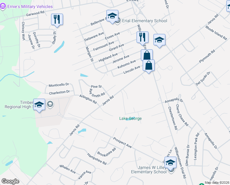 map of restaurants, bars, coffee shops, grocery stores, and more near 729 Jarvis Road in Gloucester Township