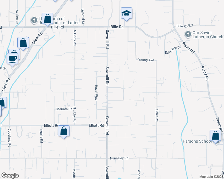 map of restaurants, bars, coffee shops, grocery stores, and more near 1550 Sawpeck Way in Paradise