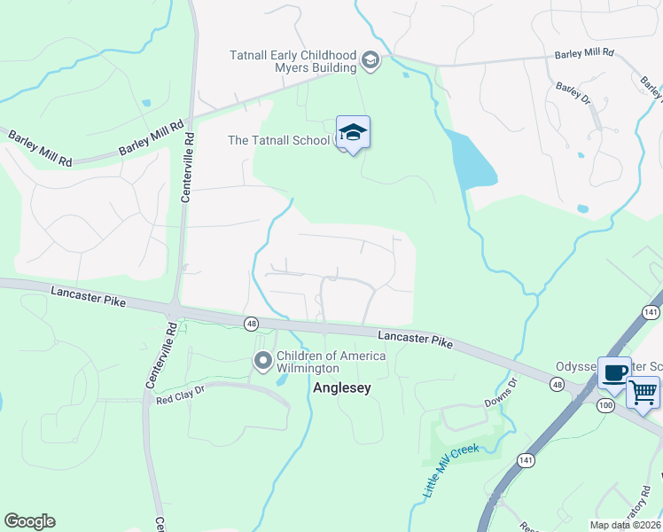 map of restaurants, bars, coffee shops, grocery stores, and more near 4907 Threadneedle Road in Wilmington