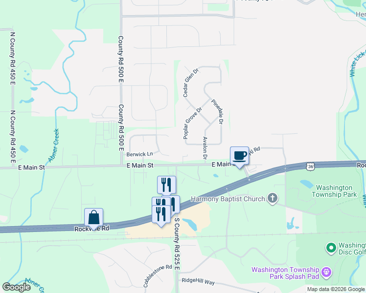map of restaurants, bars, coffee shops, grocery stores, and more near 92 Poplar Grove Drive in Avon