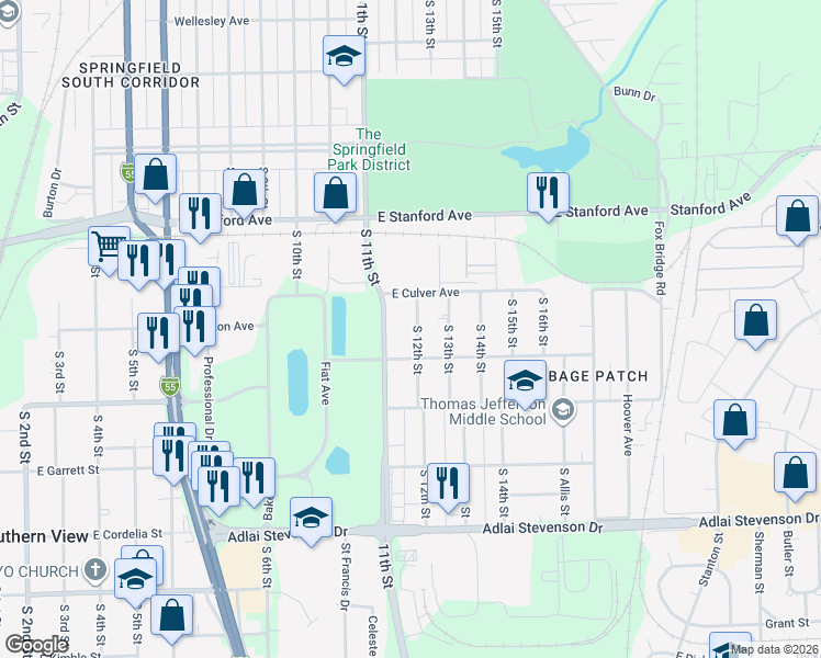 map of restaurants, bars, coffee shops, grocery stores, and more near 2826 South 12th Street in Springfield