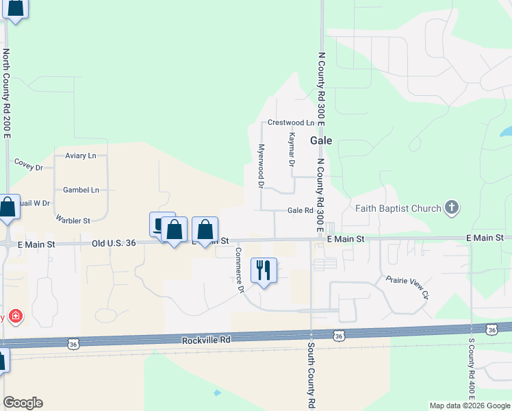 map of restaurants, bars, coffee shops, grocery stores, and more near 122 Gale Road in Danville