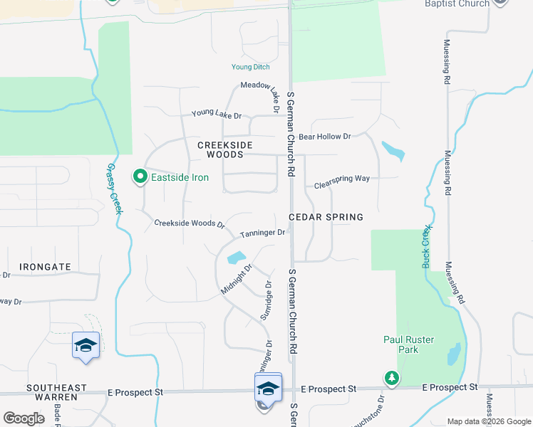 map of restaurants, bars, coffee shops, grocery stores, and more near 414 Calamus Ct in Indianapolis