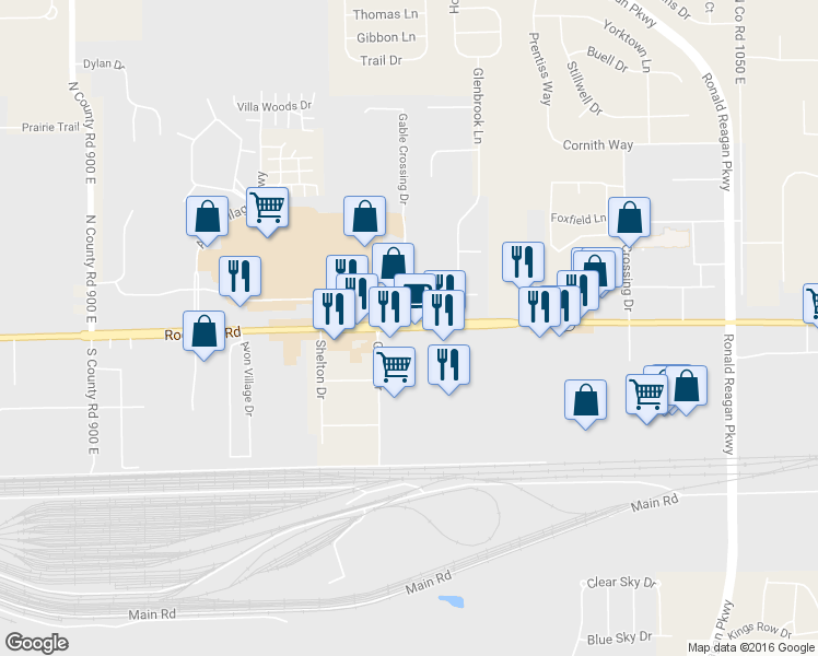 map of restaurants, bars, coffee shops, grocery stores, and more near 9839 U.S. 36 in Avon