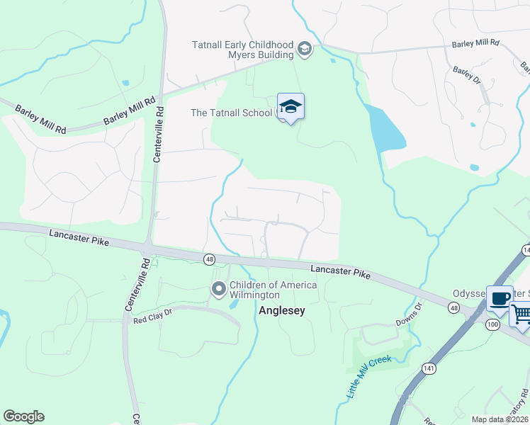 map of restaurants, bars, coffee shops, grocery stores, and more near 4907 Threadneedle Road in Wilmington