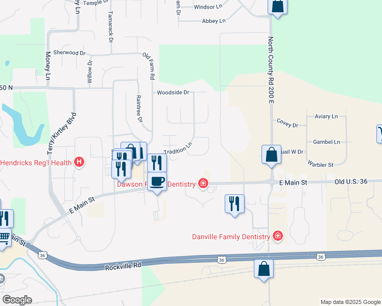 map of restaurants, bars, coffee shops, grocery stores, and more near 1700 Sawgrass Lane in Danville
