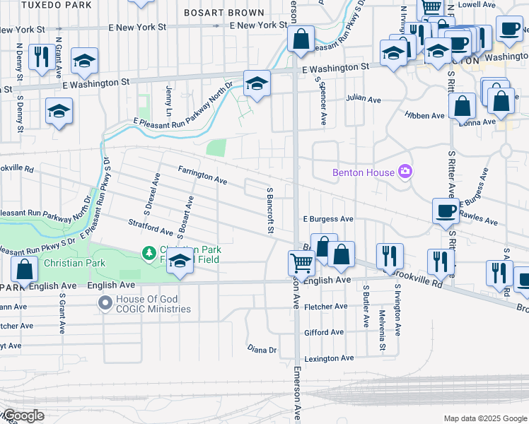 map of restaurants, bars, coffee shops, grocery stores, and more near 4930 Young Avenue in Indianapolis