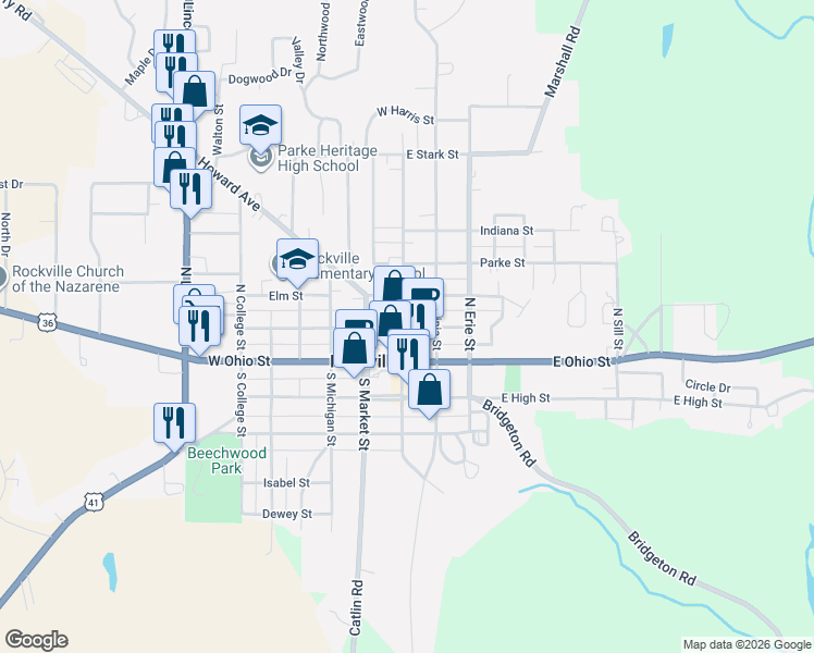map of restaurants, bars, coffee shops, grocery stores, and more near 199 West York Street in Rockville