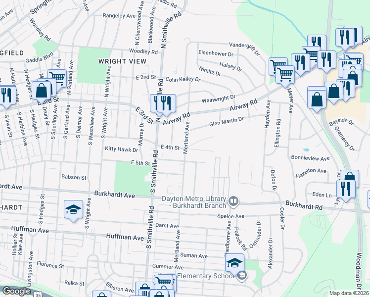map of restaurants, bars, coffee shops, grocery stores, and more near 4506 4th Street in Riverside