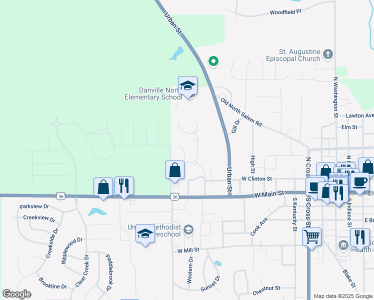 map of restaurants, bars, coffee shops, grocery stores, and more near 18 Round Hill Court in Danville