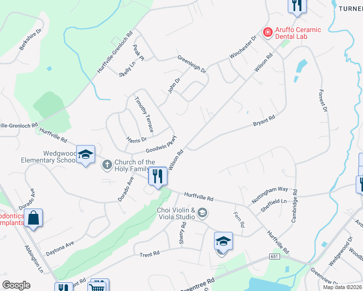 map of restaurants, bars, coffee shops, grocery stores, and more near 102 Bryant Road in Washington Township