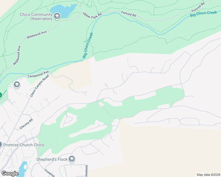 map of restaurants, bars, coffee shops, grocery stores, and more near 3309 Shadybrook Lane in Chico