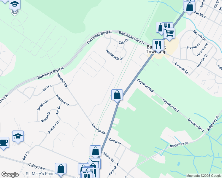 map of restaurants, bars, coffee shops, grocery stores, and more near 263 Hawthorne Lane in Barnegat Township