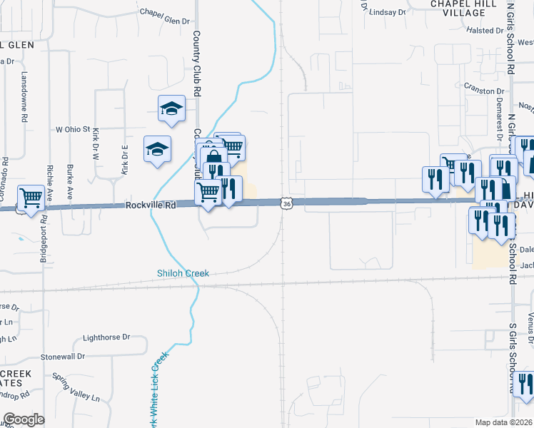 map of restaurants, bars, coffee shops, grocery stores, and more near 8045 Rockville Road in Indianapolis