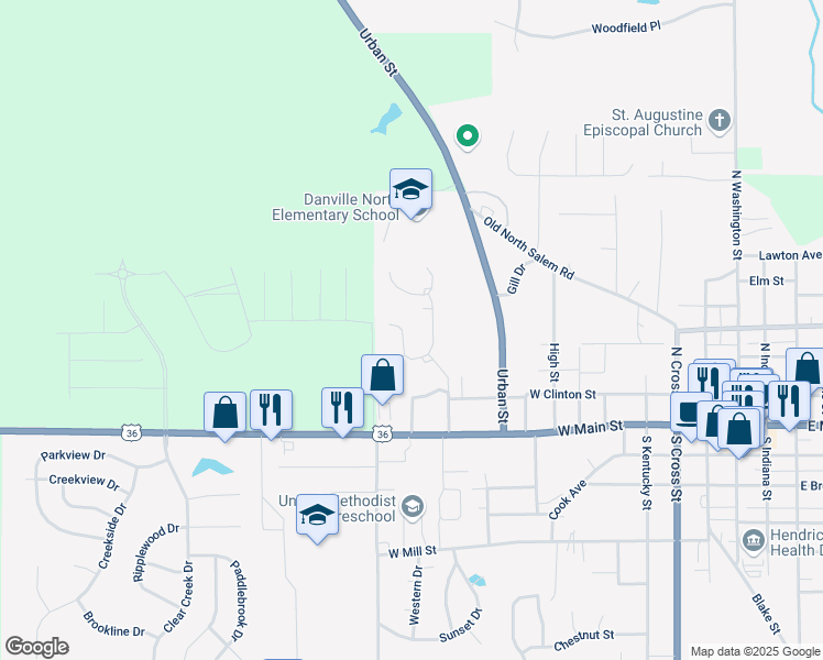 map of restaurants, bars, coffee shops, grocery stores, and more near 18 Round Hill Court in Danville