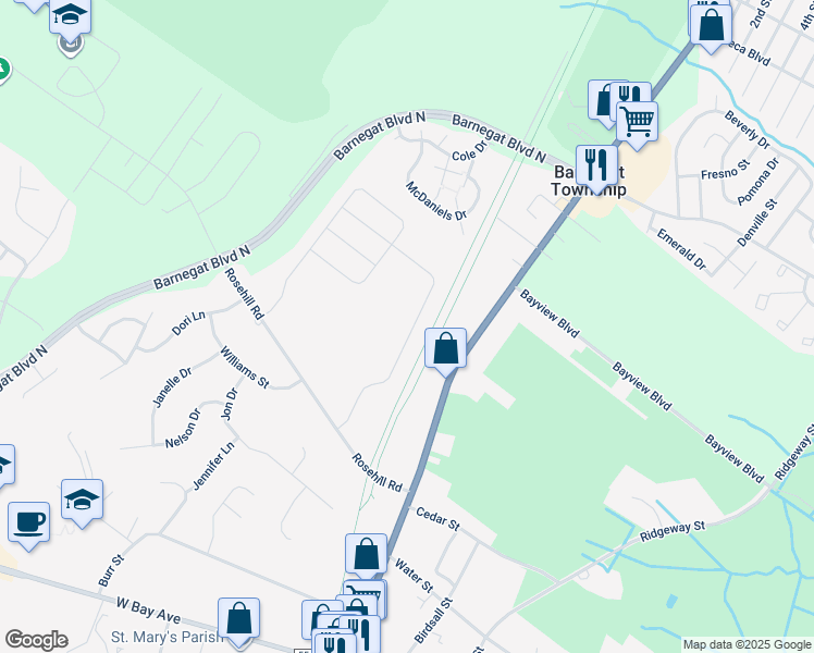 map of restaurants, bars, coffee shops, grocery stores, and more near 270 Hawthorne Lane in Barnegat Township