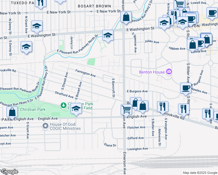 map of restaurants, bars, coffee shops, grocery stores, and more near 4930 Young Avenue in Indianapolis