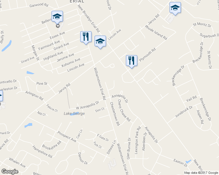 map of restaurants, bars, coffee shops, grocery stores, and more near 2 Galena Court in Sicklerville