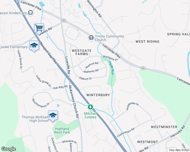 map of restaurants, bars, coffee shops, grocery stores, and more near 125 Oldbury Drive in Wilmington