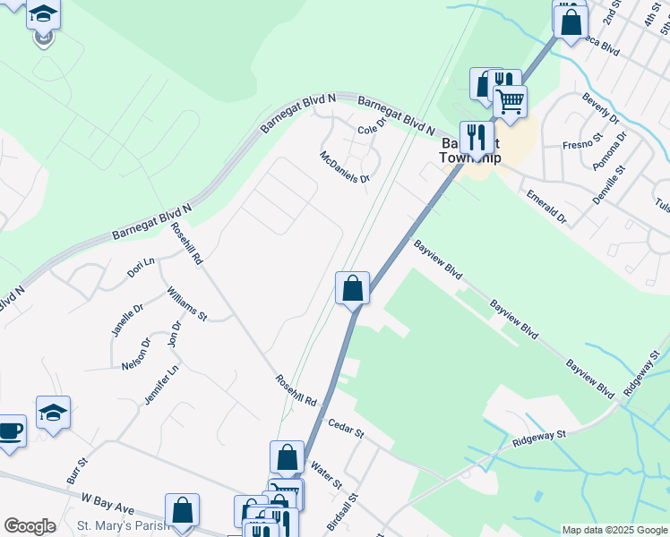 map of restaurants, bars, coffee shops, grocery stores, and more near 261 Hawthorne Lane in Barnegat Township