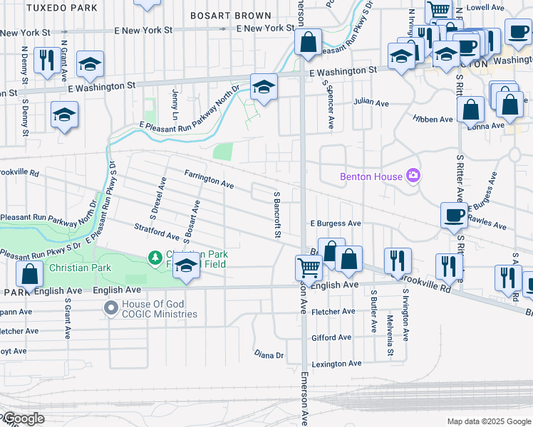 map of restaurants, bars, coffee shops, grocery stores, and more near 4930 Young Avenue in Indianapolis