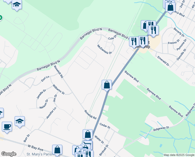 map of restaurants, bars, coffee shops, grocery stores, and more near 268 Hawthorne Lane in Barnegat Township