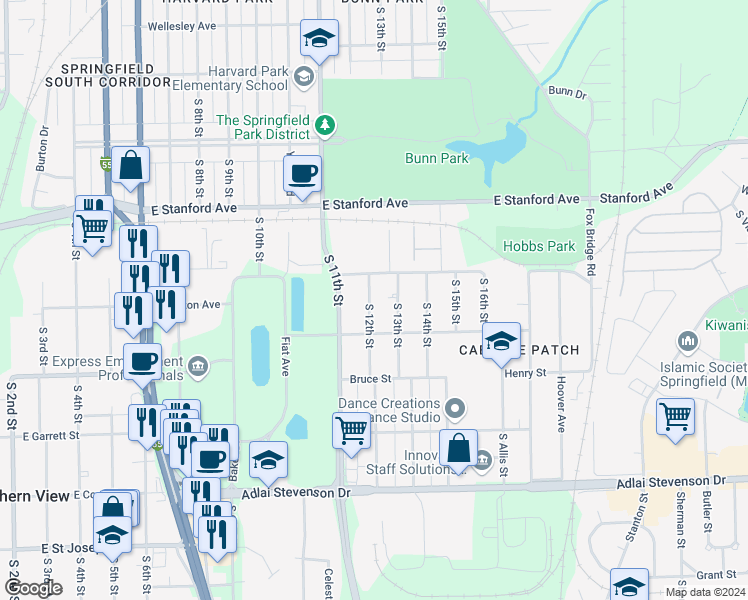 map of restaurants, bars, coffee shops, grocery stores, and more near 2826 South 12th Street in Springfield
