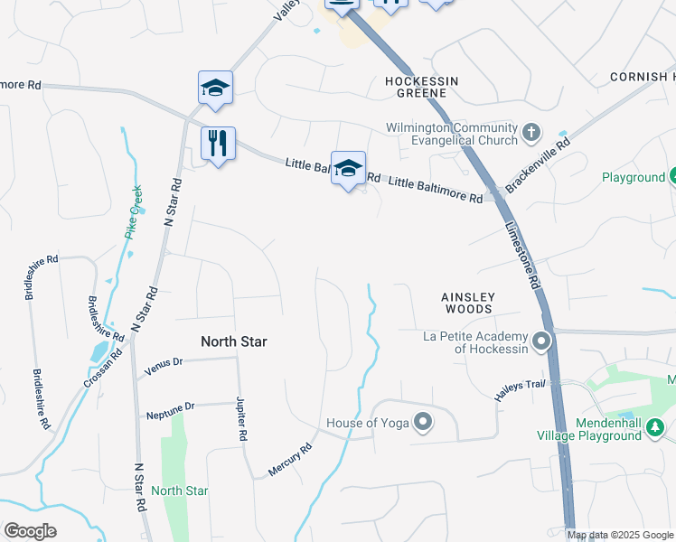 map of restaurants, bars, coffee shops, grocery stores, and more near 25 Mars Rd in Newark