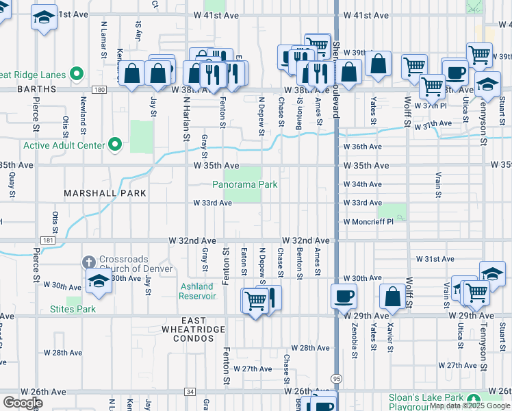 map of restaurants, bars, coffee shops, grocery stores, and more near 3281 Depew Street in Wheat Ridge