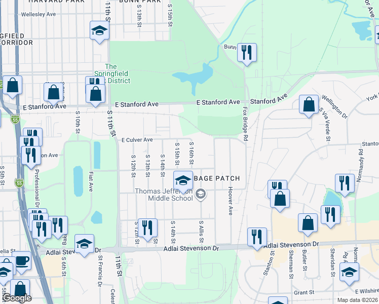 map of restaurants, bars, coffee shops, grocery stores, and more near 2801-2899 S 16th St in Springfield
