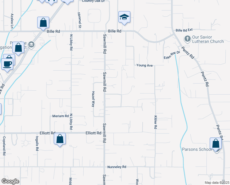 map of restaurants, bars, coffee shops, grocery stores, and more near 1570 Sawpeck Way in Paradise