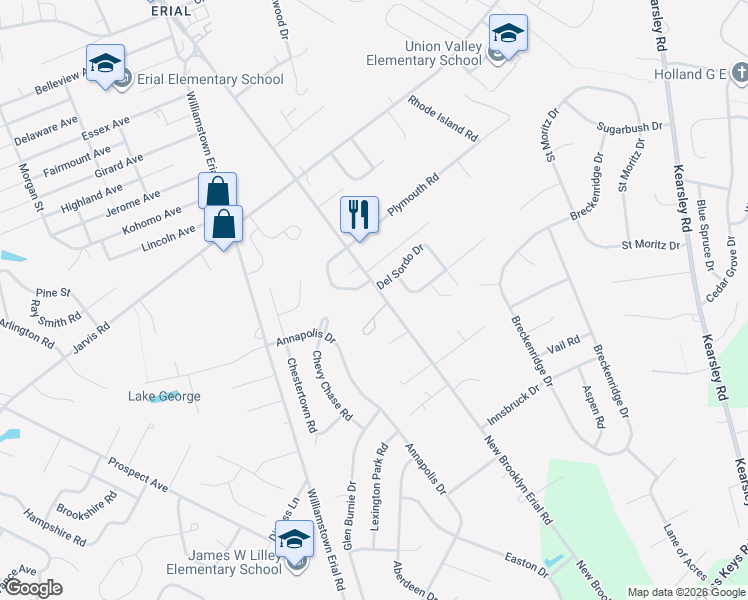 map of restaurants, bars, coffee shops, grocery stores, and more near 1413 New Brooklyn Erial Road in Sicklerville