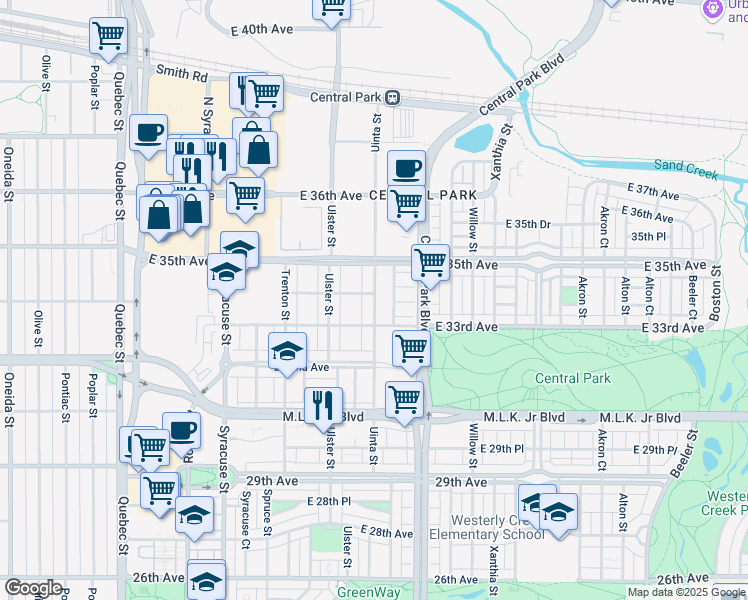 map of restaurants, bars, coffee shops, grocery stores, and more near 4969 Uinta Street in Denver