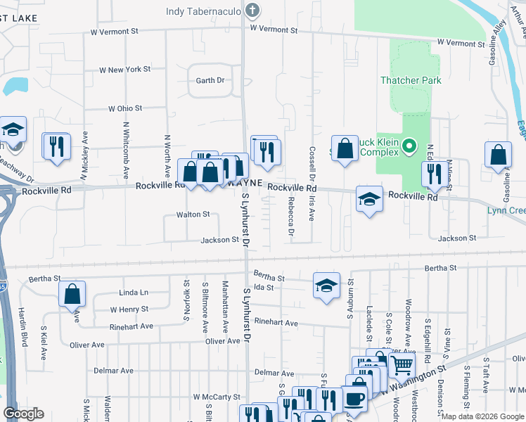 map of restaurants, bars, coffee shops, grocery stores, and more near 45 Myron Avenue in Indianapolis