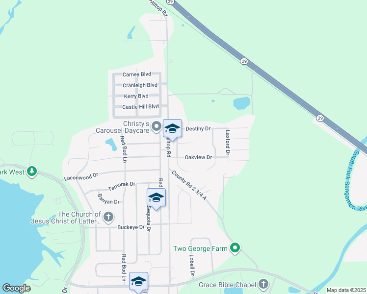map of restaurants, bars, coffee shops, grocery stores, and more near 3913 Oak View Drive in Springfield