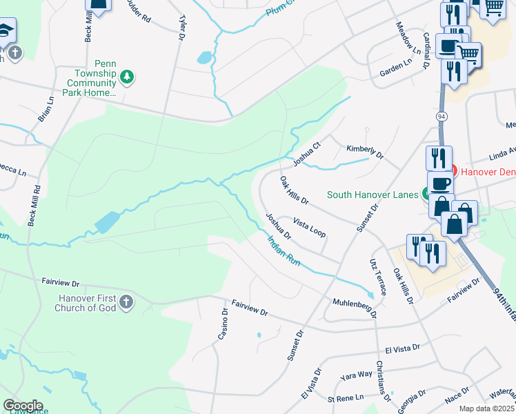 map of restaurants, bars, coffee shops, grocery stores, and more near 214 Joshua Drive in Hanover