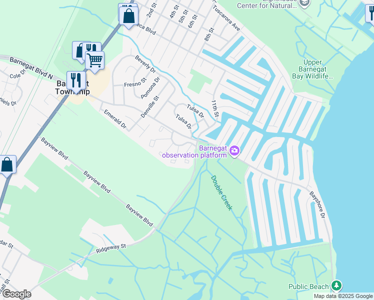 map of restaurants, bars, coffee shops, grocery stores, and more near 12 Mediterranean Court in Barnegat Township