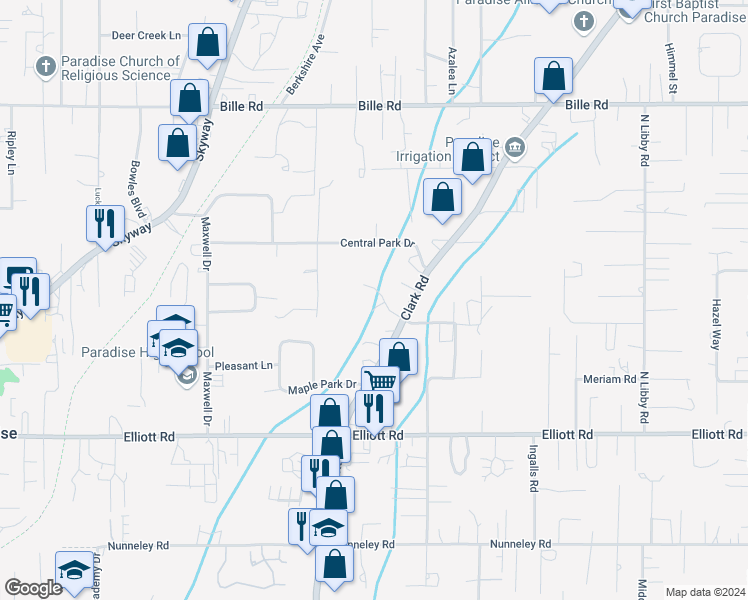 map of restaurants, bars, coffee shops, grocery stores, and more near 994 Saxberg Drive in Paradise